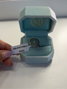 Adjustable Teardrop Turquoise Silver Ring -